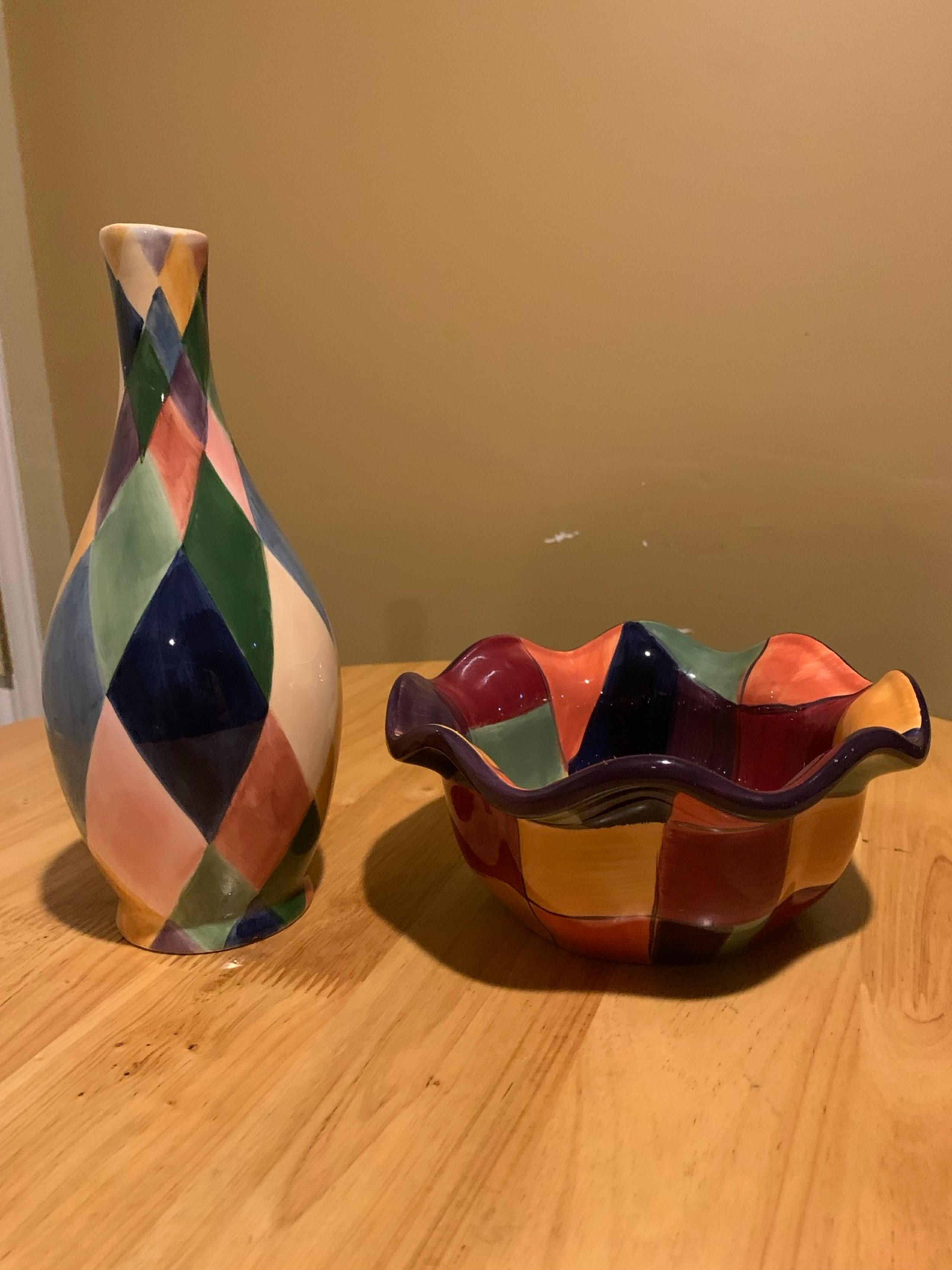 Two Multicolored Home Accent Pieces Bowl And Vase