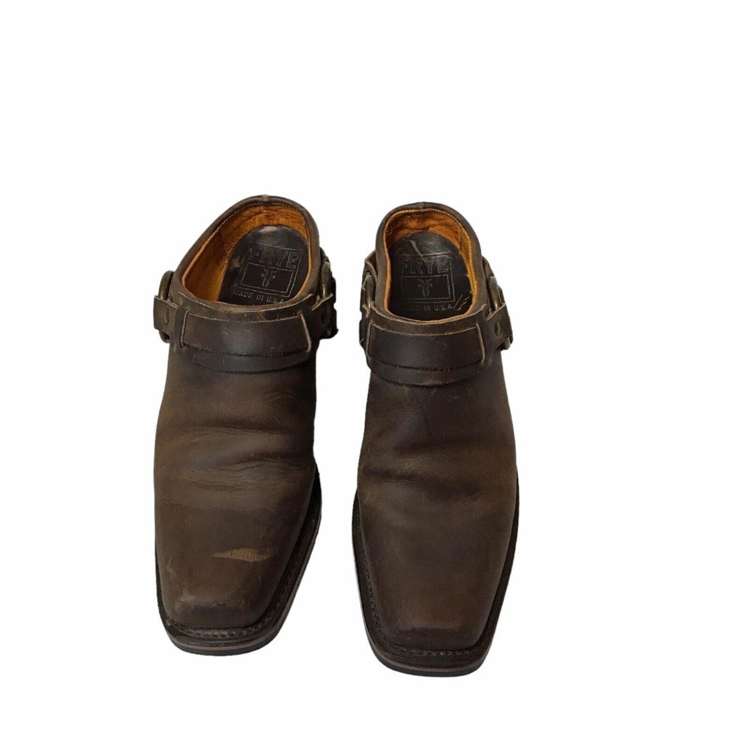 FRYE Belted Harness Brown Leather Mules Made in USA Womens Size US 7.5