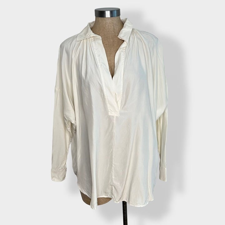Vince Oversized Silk Split Neck Blouse M