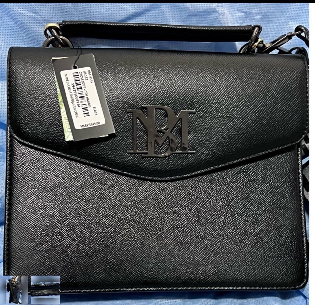 Black Crossbody Handbag Vegan Leather Satchel Purse Badgley Mischka Evening Bag
