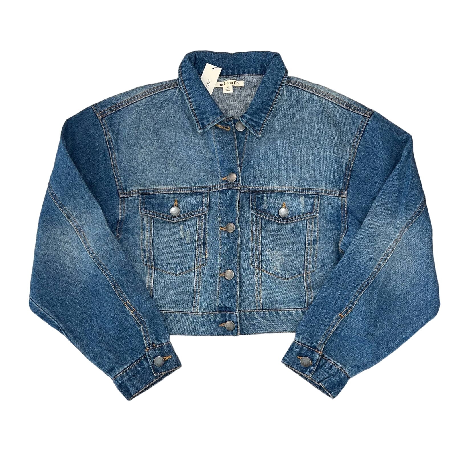 NWT Francesca's Mi ami Cropped Blue Denim/Jean Jacket - SIZE SMALL