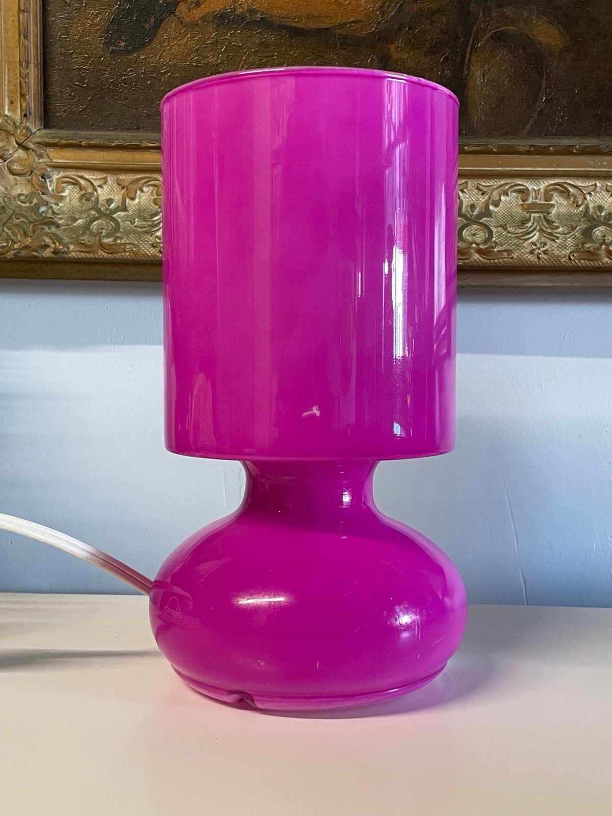 IKEA Lykta Glass Lamp Pink Fuchsia Magenta Mushroom Shape ( Scratched )