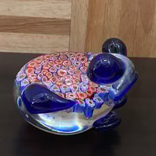 Vintage Murano Style Millefiori Blue Frog Paperweight Figurine