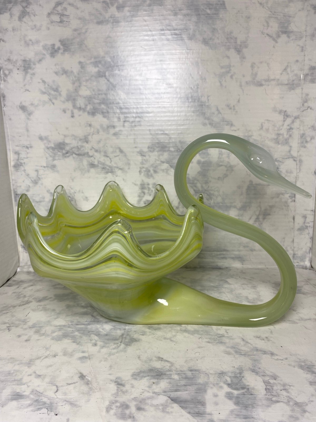 Extra Large Vintage Uranium Slag Glass Swan Bowl
