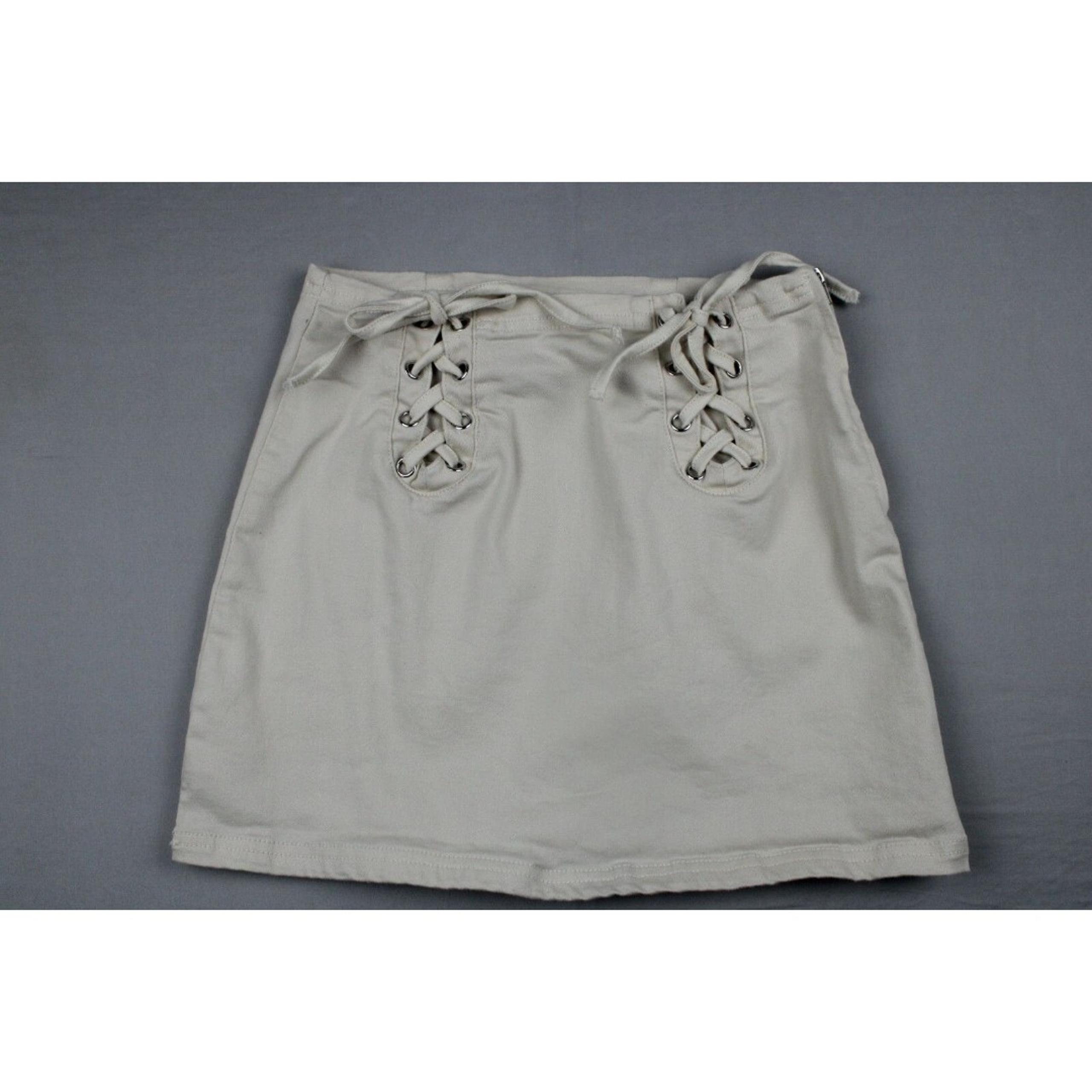 Forever 21 Skirt Womens Medium Cotton Blend Laced Up Stretch Beige Side Zip
