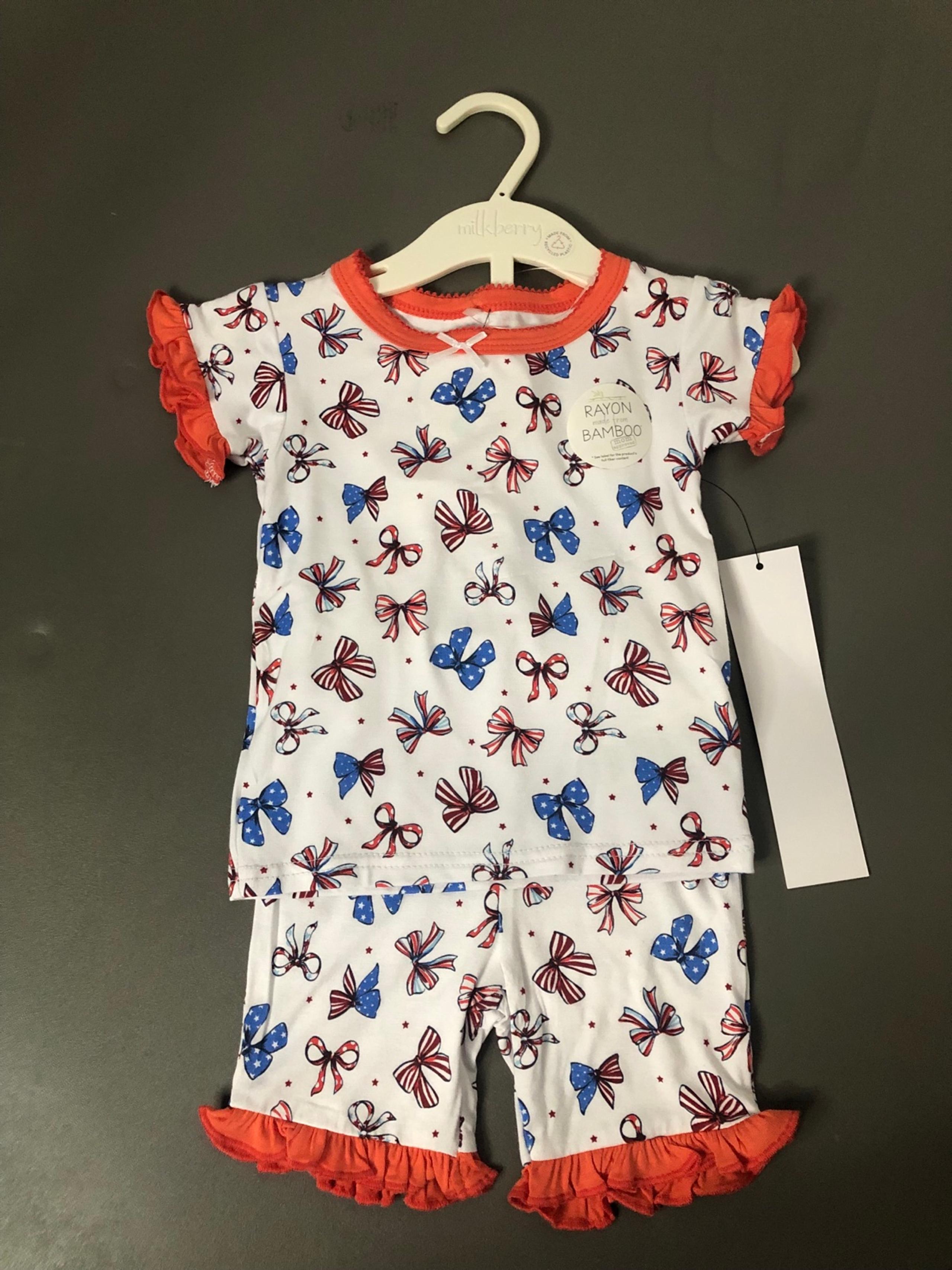 Milkberry 2 Piece Pajama Set 4th of July Coquette Bow Size 24 Months