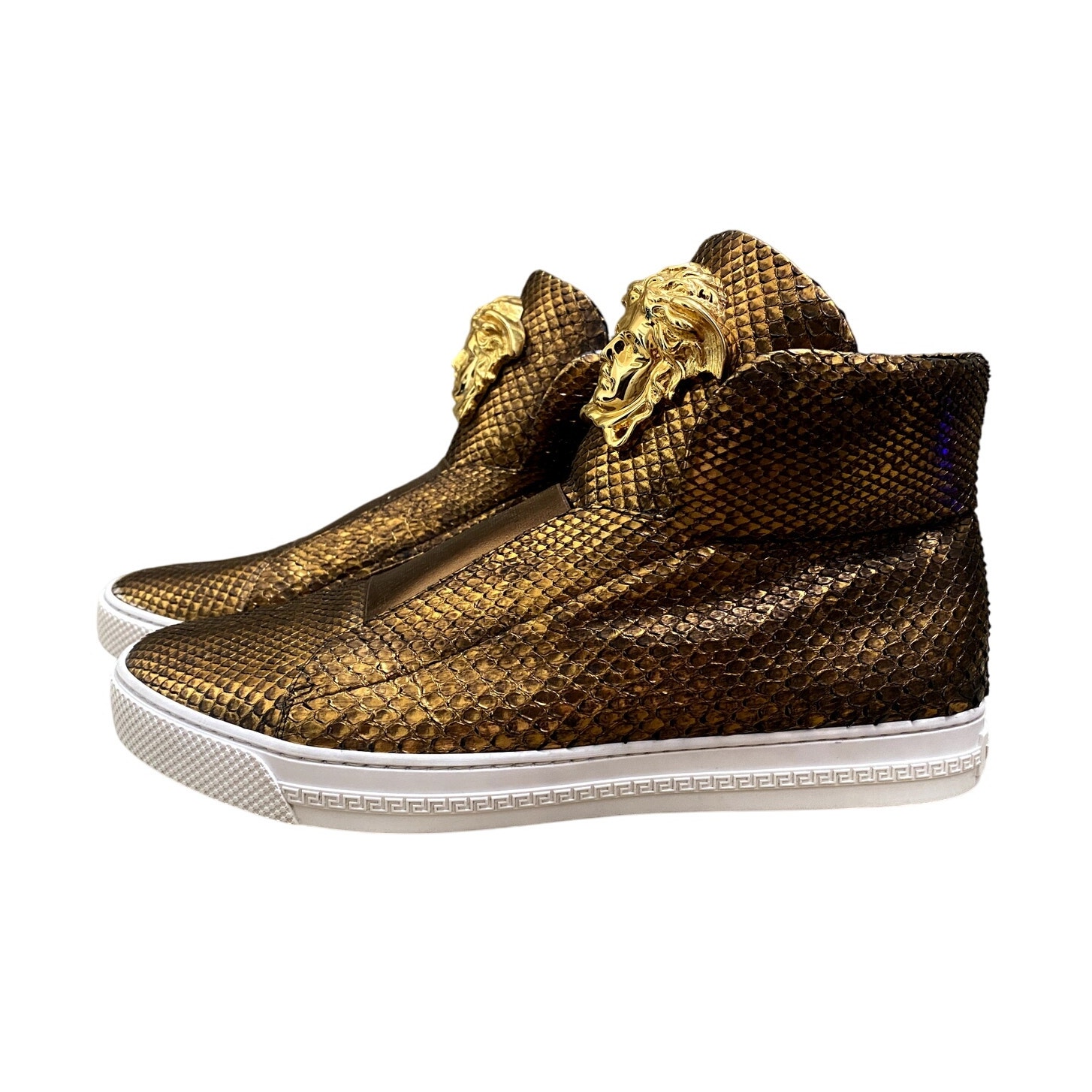 Authentic VERSACE Men's Bronze Python Leather Medusa Sneakers US 11 w/Dust Bag