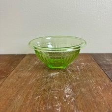 Vintage Hazel Atlas Pillar Optic vaseline uranium depression glass bowl