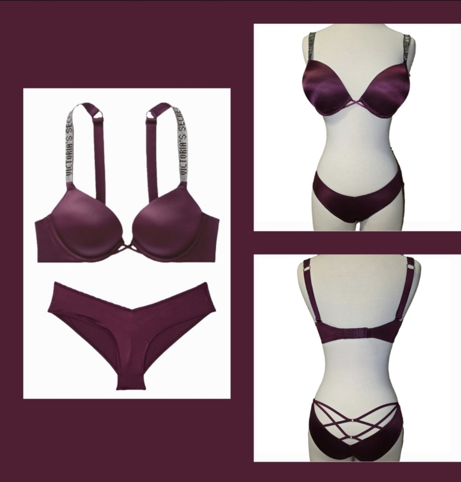 Victoria’s Secret Shine Strap Bombshell & Matching Strappy Cheeky - 32D/Small