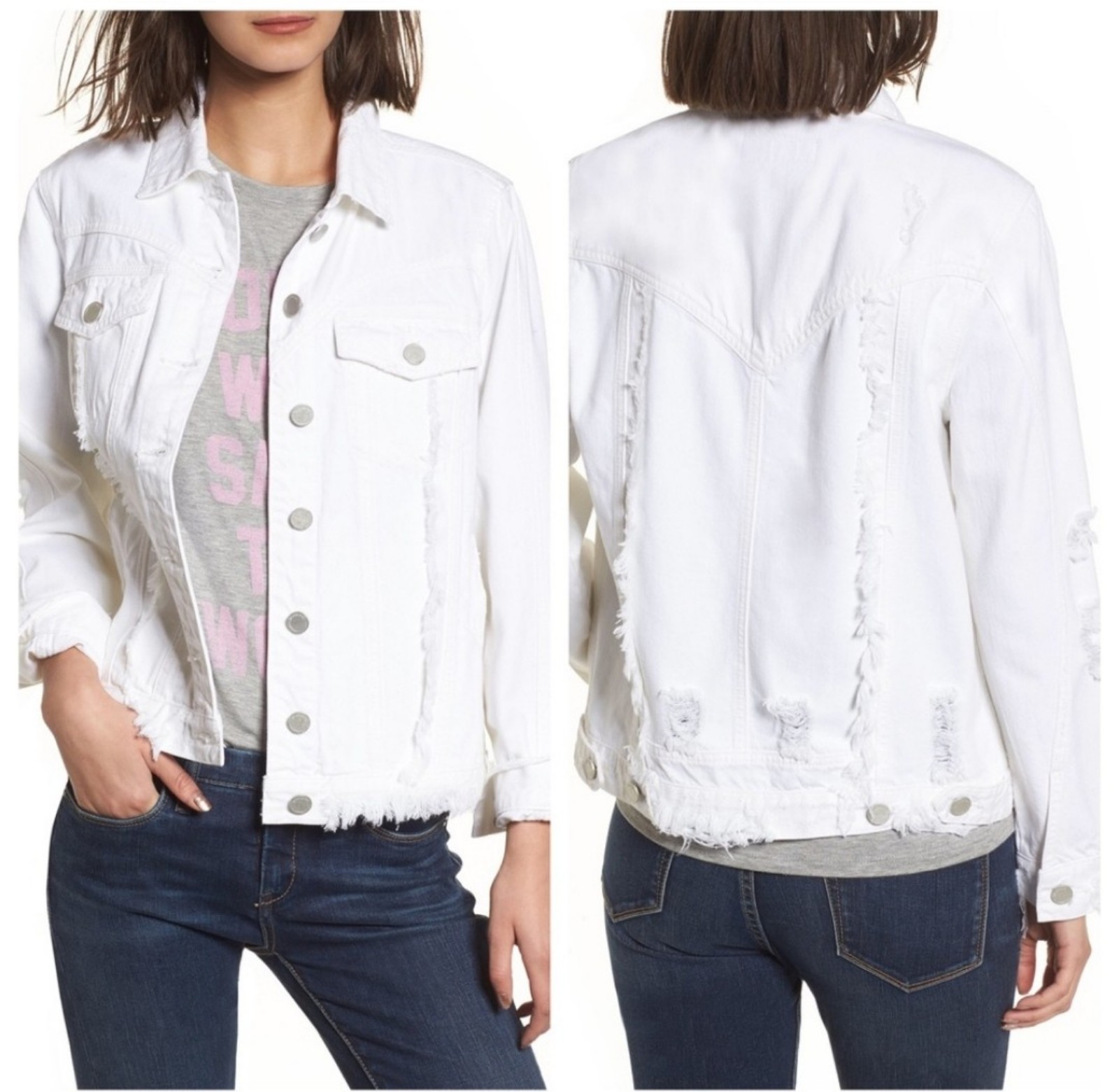 Blanknyc denim distressed white jacket L