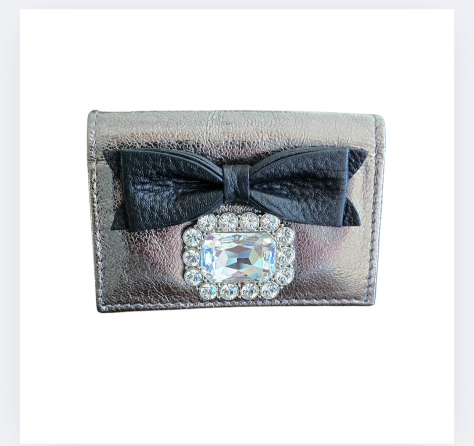 My Flat In London Brighton Silver Soft Leather Bow Rhinestone Gem Flap Wallet