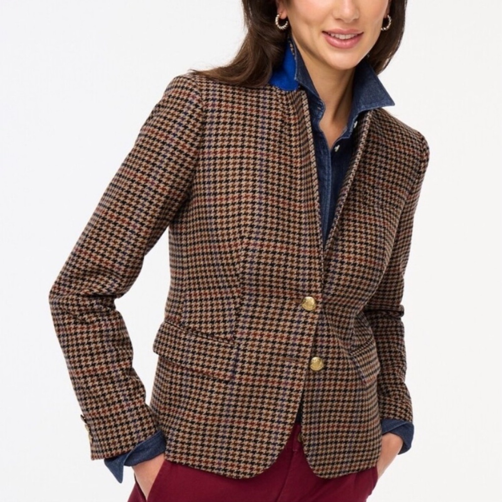 J. Crew Factory Schoolboy Houndstooth Blazer Wool Blend Womens Size 14