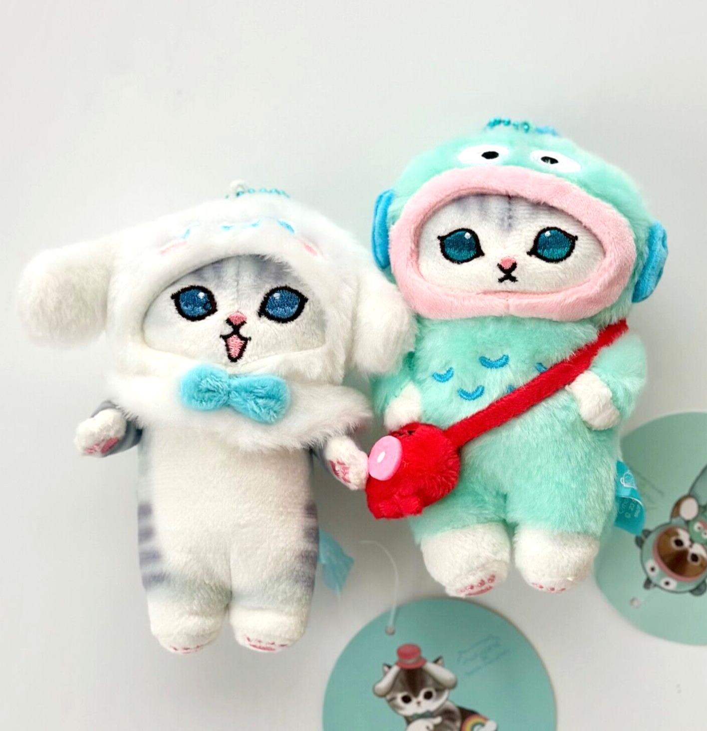 2Pc Mofusand Plush Keychain Set - White and Mint
