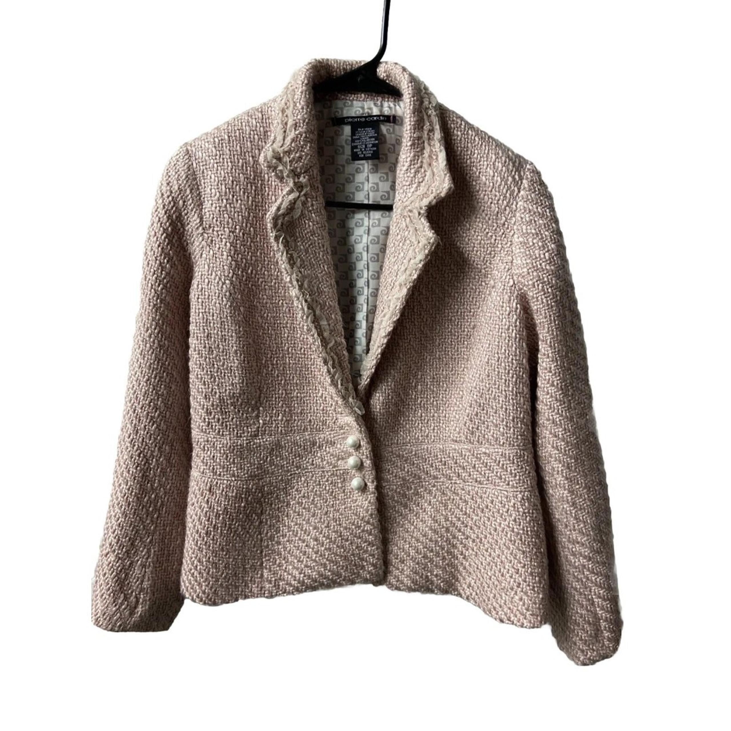 Pierre Cardin Blazer Womens Petite 8P Pink Notched Collar Pearl Buttons Dressy