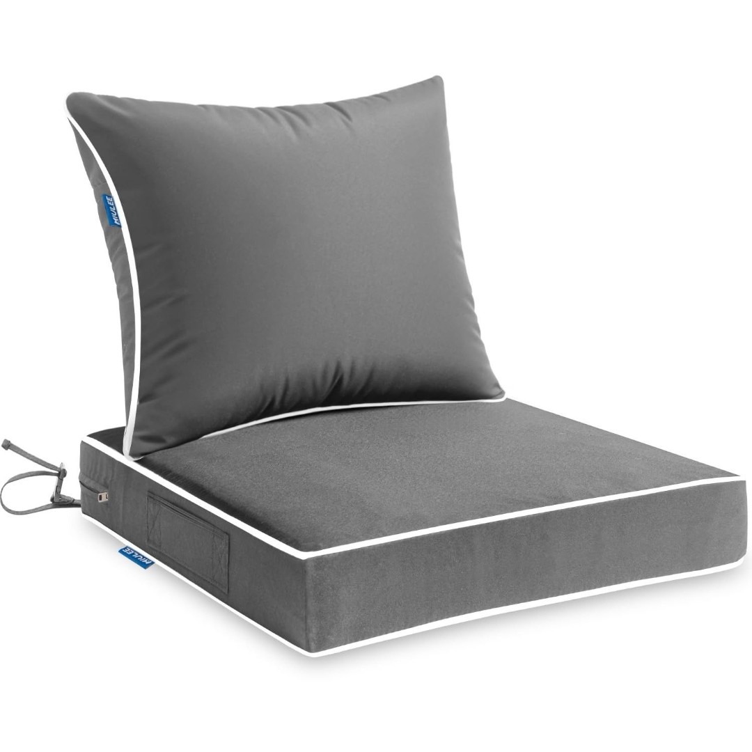 Outdoor Seat Cushion Set Light Grey 22 x 22 x 3 Inch Waterproof & Fade