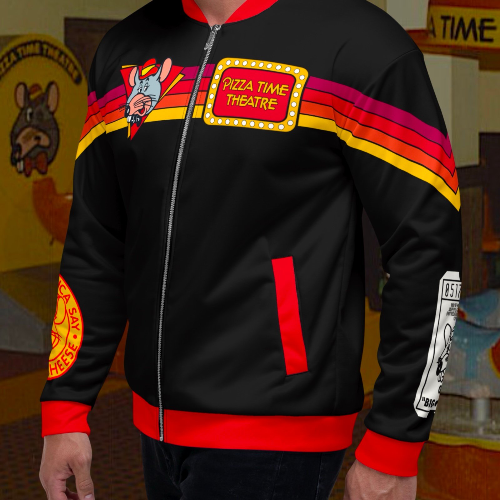 Chuck E. Cheese Pizza Time Theater Retro Bomber Jacket