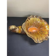 Large Vintage Ceramic Horn Of Plenty Cornucopia MCM Drip Glaze Orange Brown (775