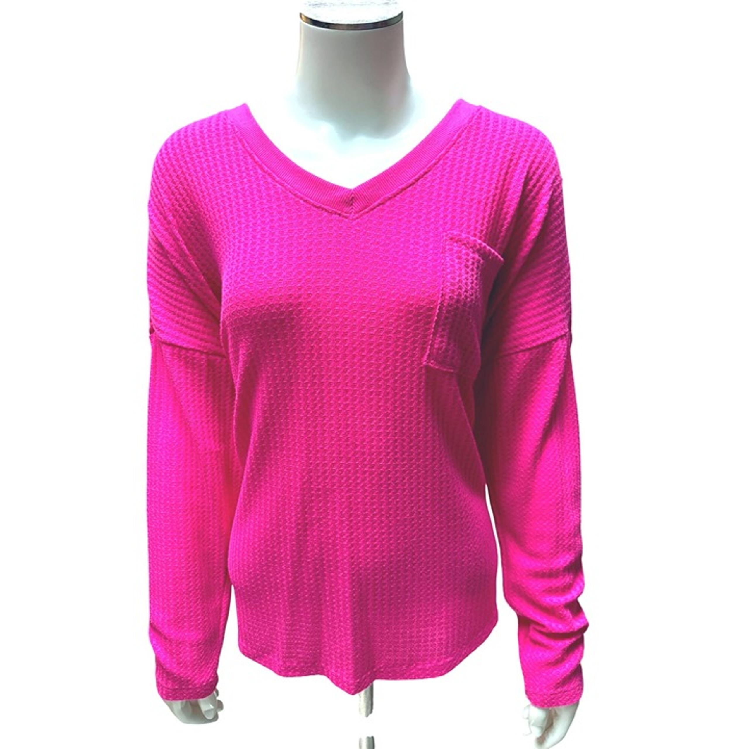 Calvin Klein Pink Waffle Knit Long Sleeve V Neck Lightweight Sweater Top Size M