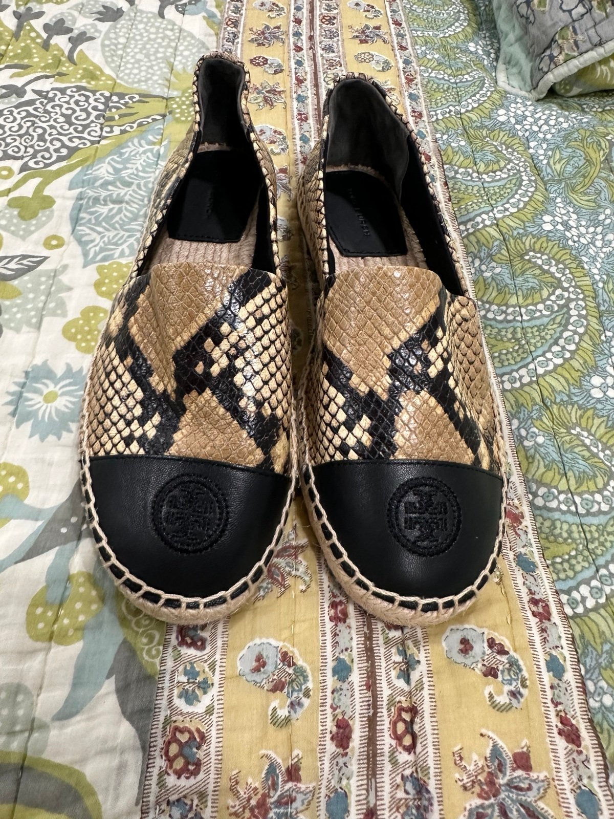 Tory Burch Color Block Flat Snake-Print Espadrilles Size 8 Never Worn