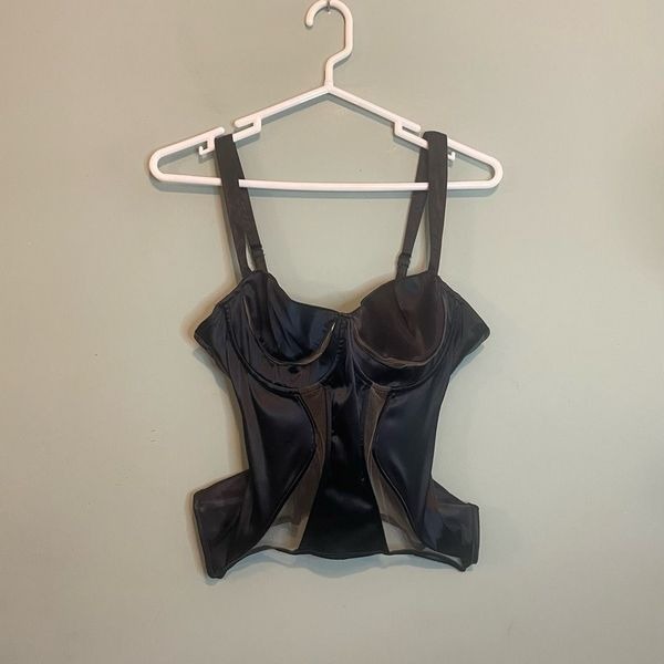 NWT Maniere De Voir Womens Mesh Trim Back Zip Contour Corset Top Black Size 6