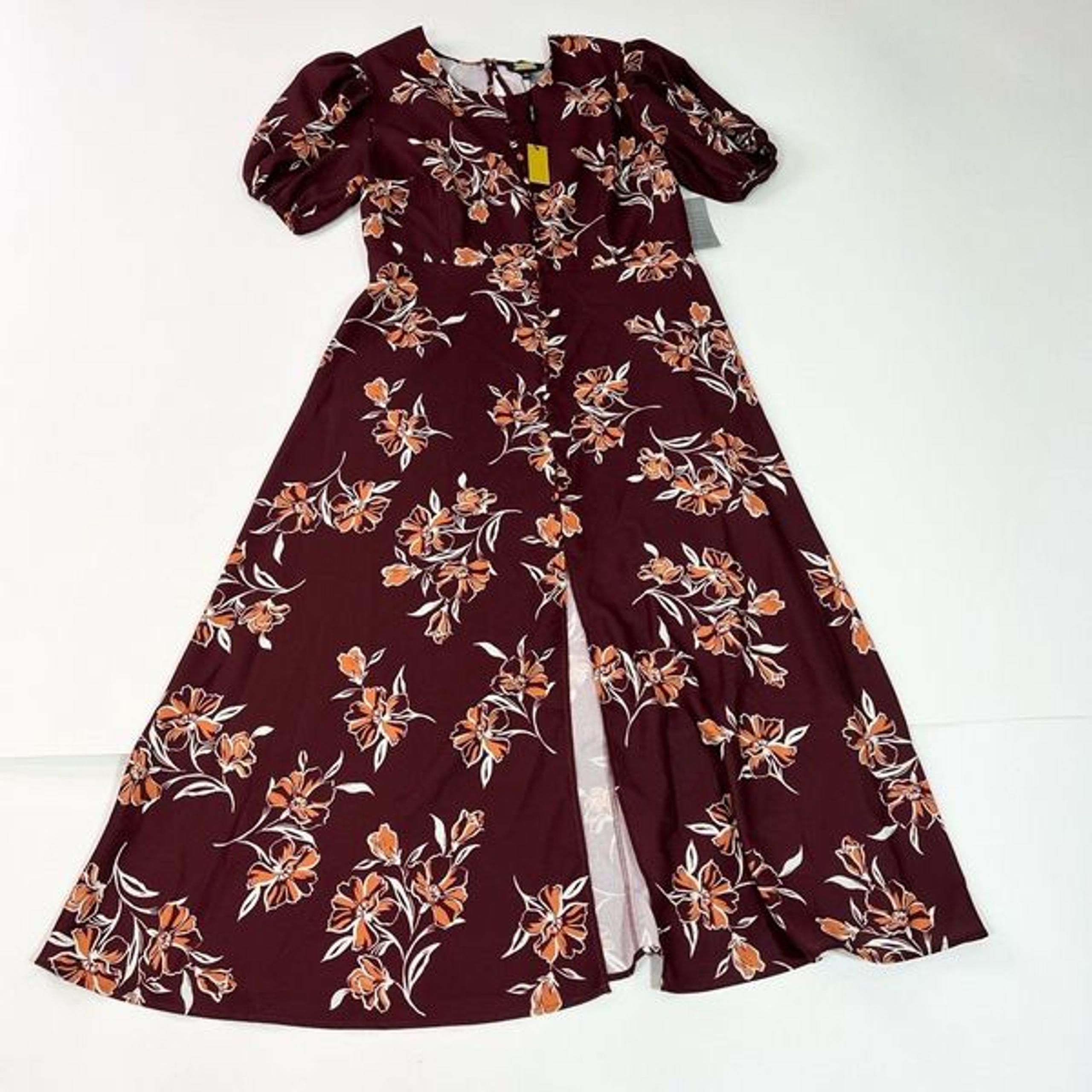 Alexia Admor Fit & Flare Dress Women's 12 Smock Button Details Front Slit NWT