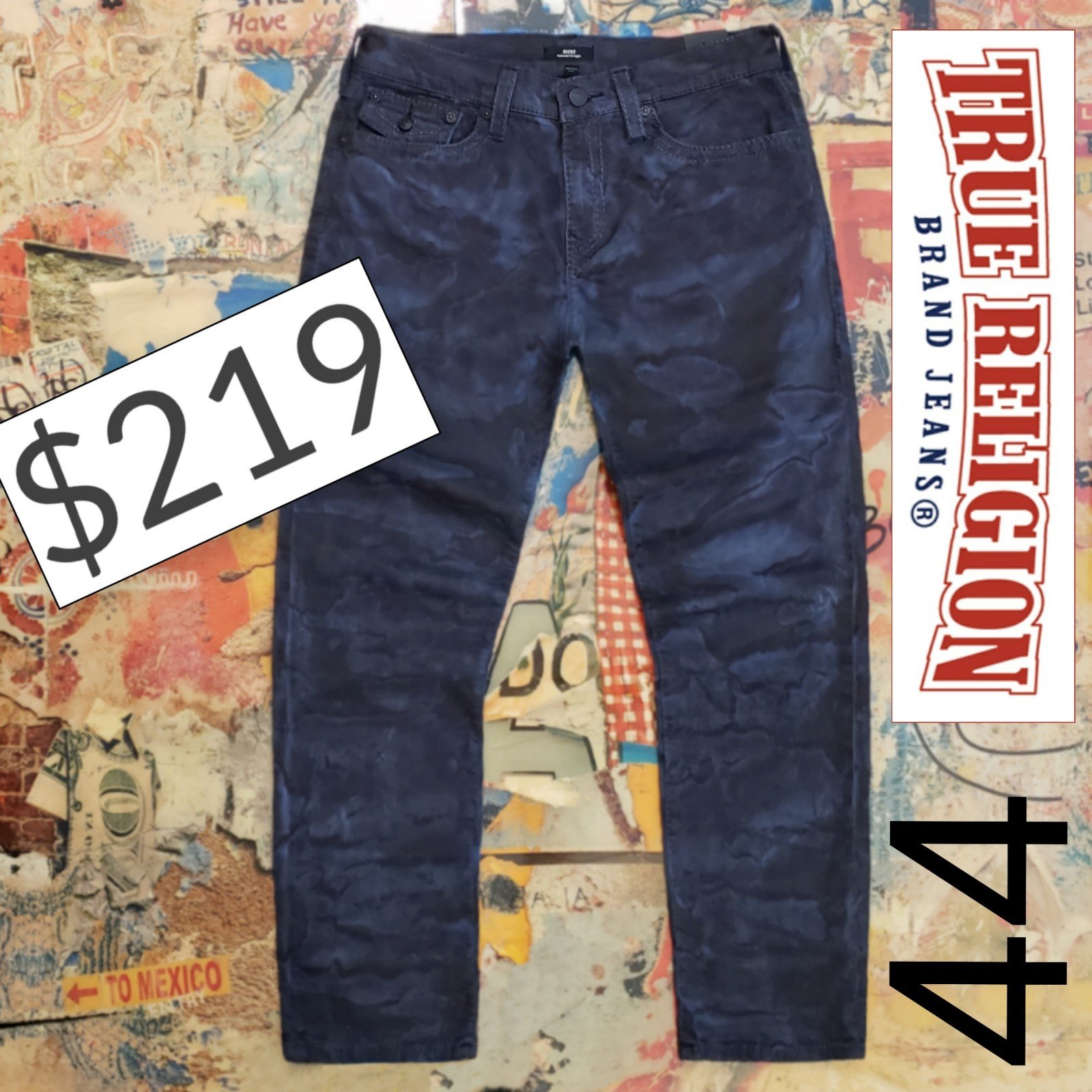 219 New True Religion Mens Ricky Big T Manifesto Tie-Dye Jeans! 44
