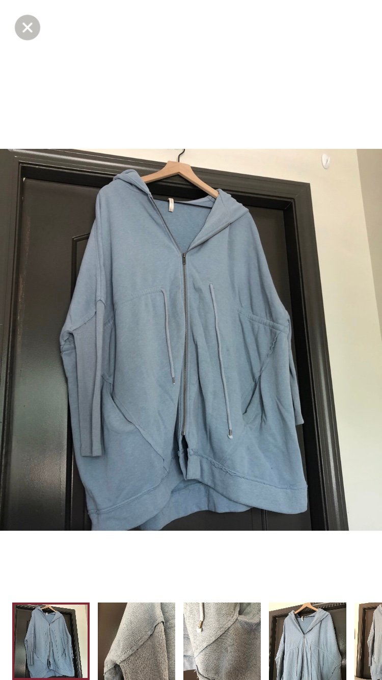 Free People heathered denim blue colored oversized zip up hooded jacket XS/S