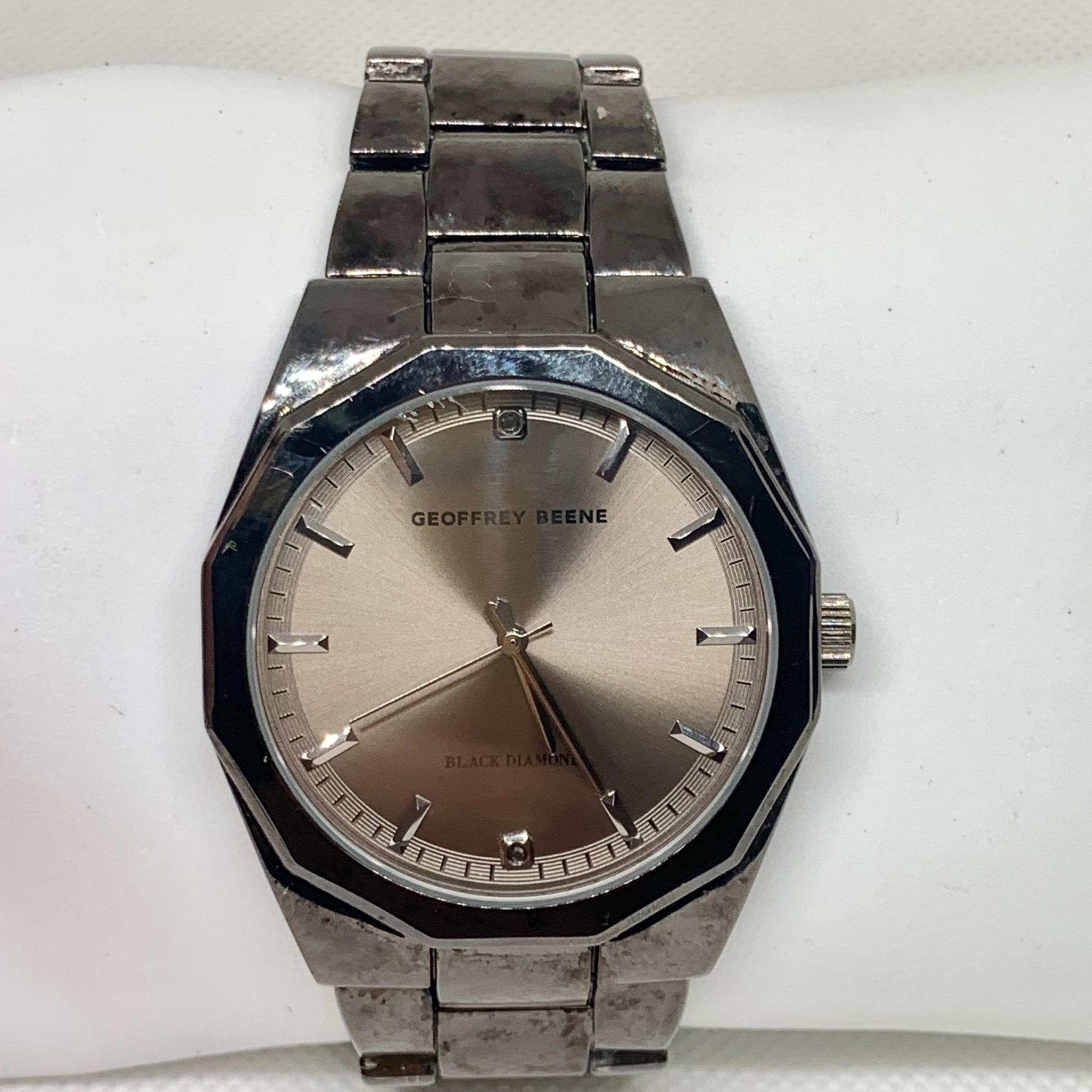 Geoffrey Beene black diamond men black tone watch 43mm case quartz running