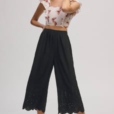 Anthropologie Black Eyelet Wide Legged Cropped Pants Sz 6