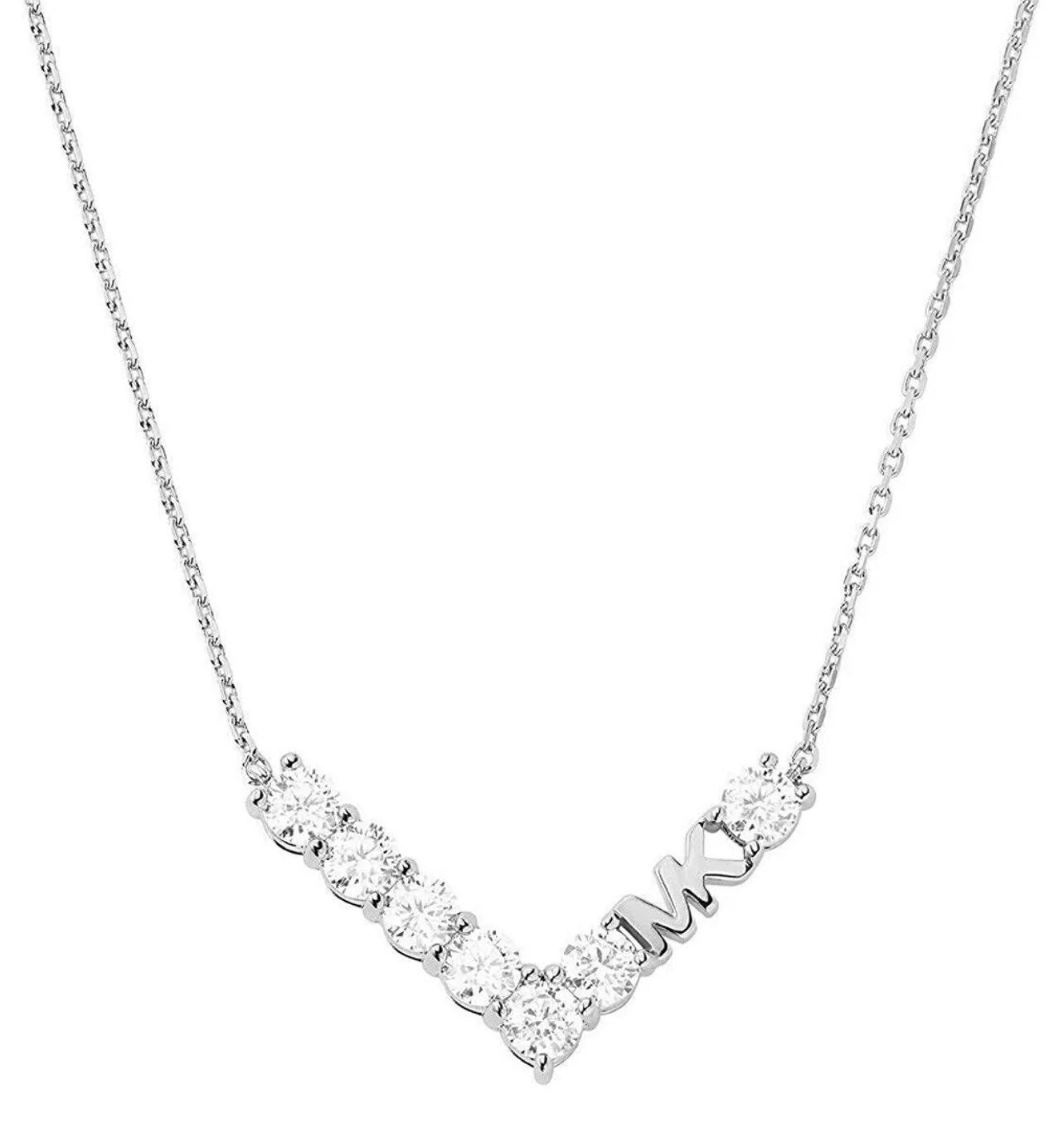 NWT WOMEN'S MICHAEL KORS Sliver TONE CRYSTAL BRASS NECKLACE.  **Shimmer and shin
