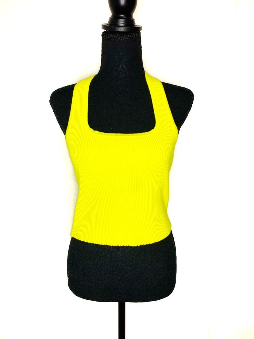 NWT GB XL juniors NEON yellow halter crop top