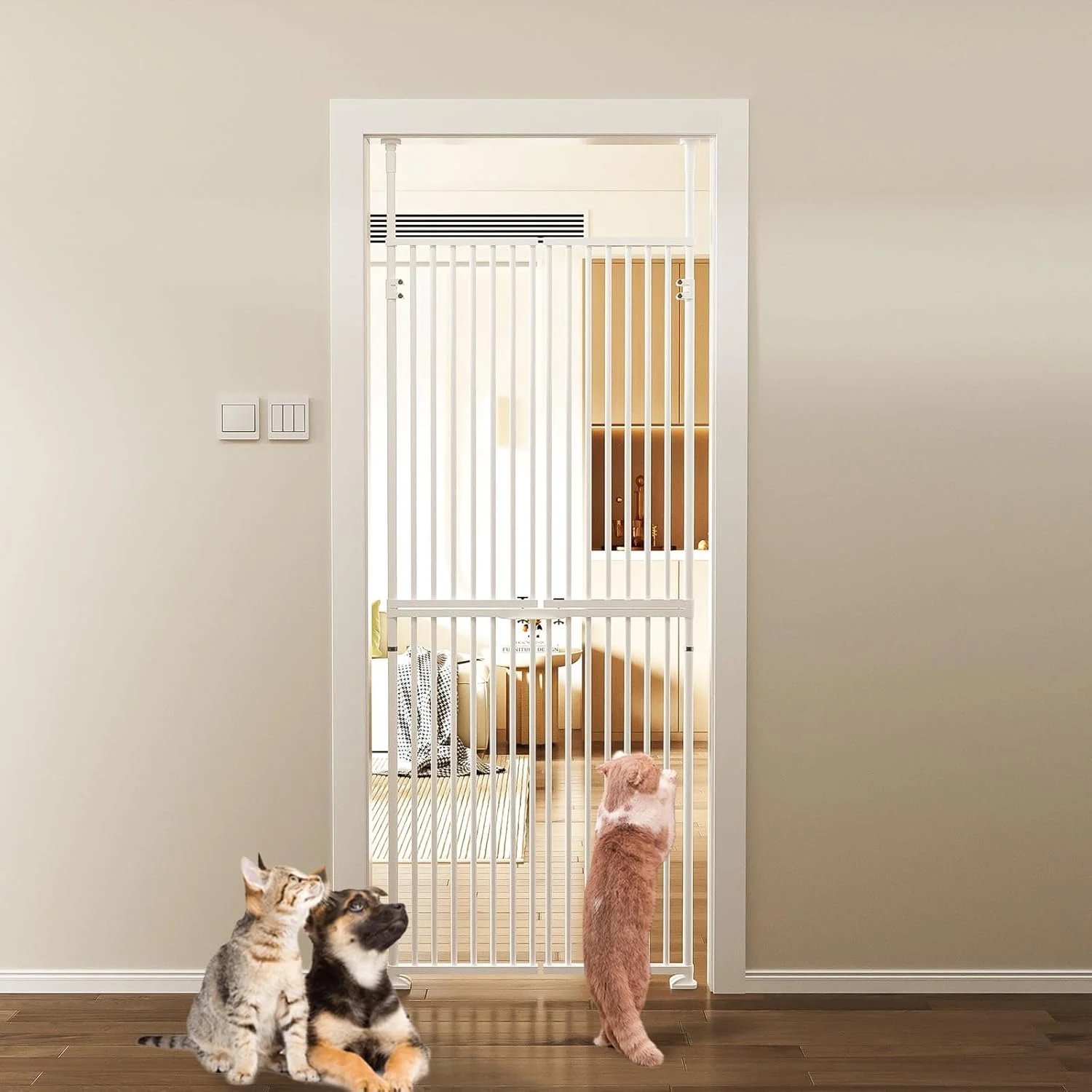 FICISOG 33.4”- 35.8” width Pet Gate Extra Tall Adjustable Pressure Mounted walk