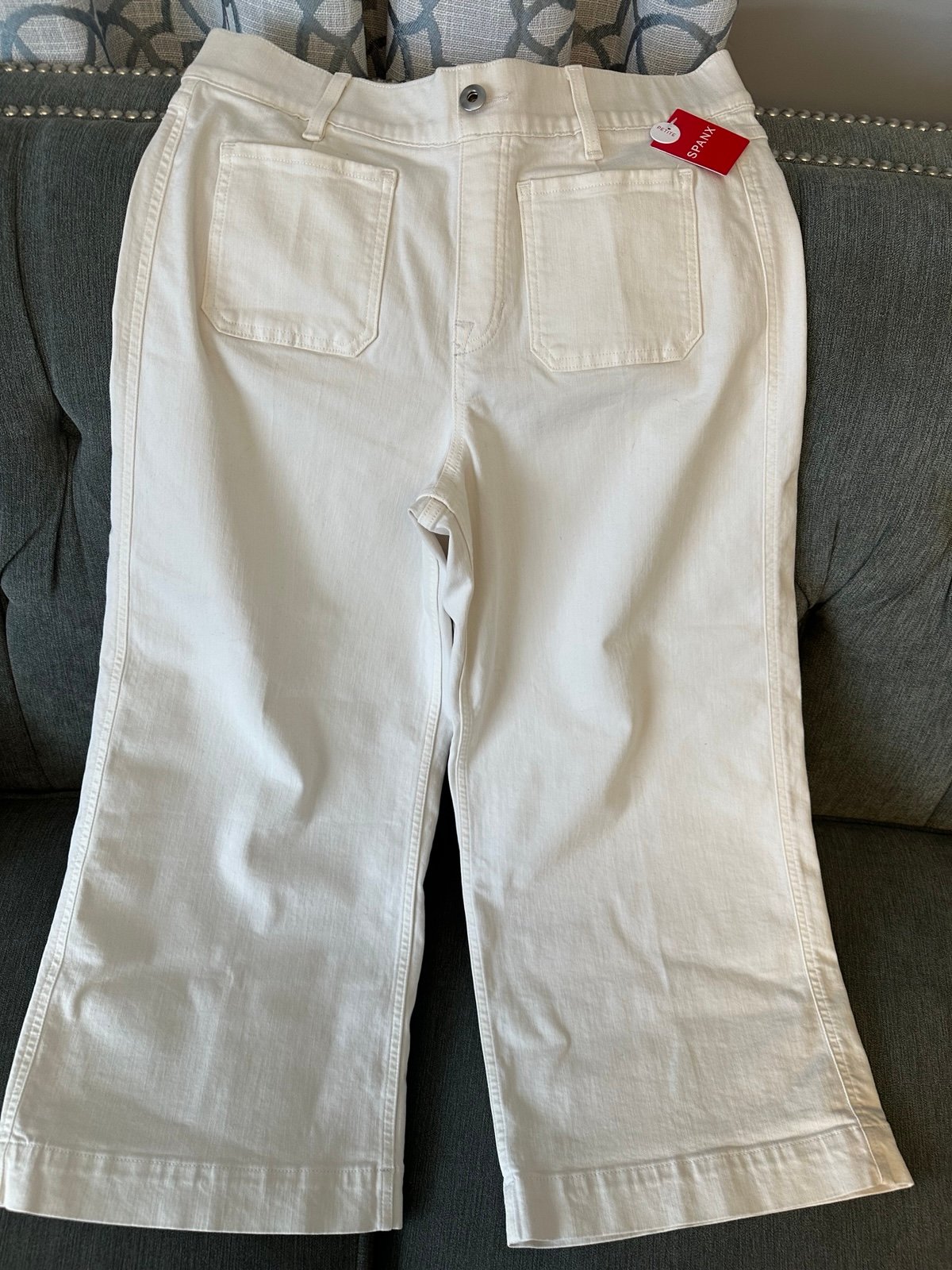 SPANXshape™ EveryWear Cropped Wide Leg Jeans with Patch Pockets, Ecru PETITE
