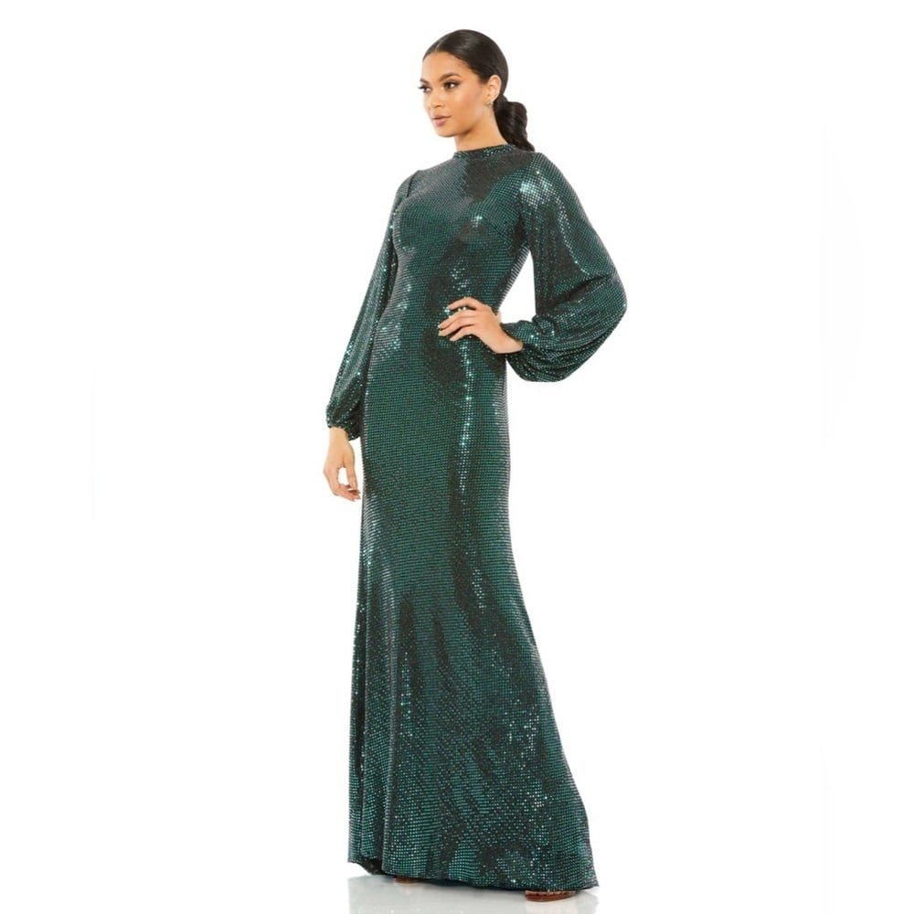 Size 10 Mac Duggal 26576 NWOT DISCO STRETCH BLOUSON SLEEVE GOWN