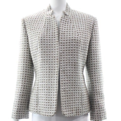 NEIMAN MARCUS TWEED CHECKED OPEN JACKET
