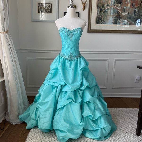 Vintage Y2K Mori Lee Turquoise Ball Gown Prom Dress Princess 500 5 6