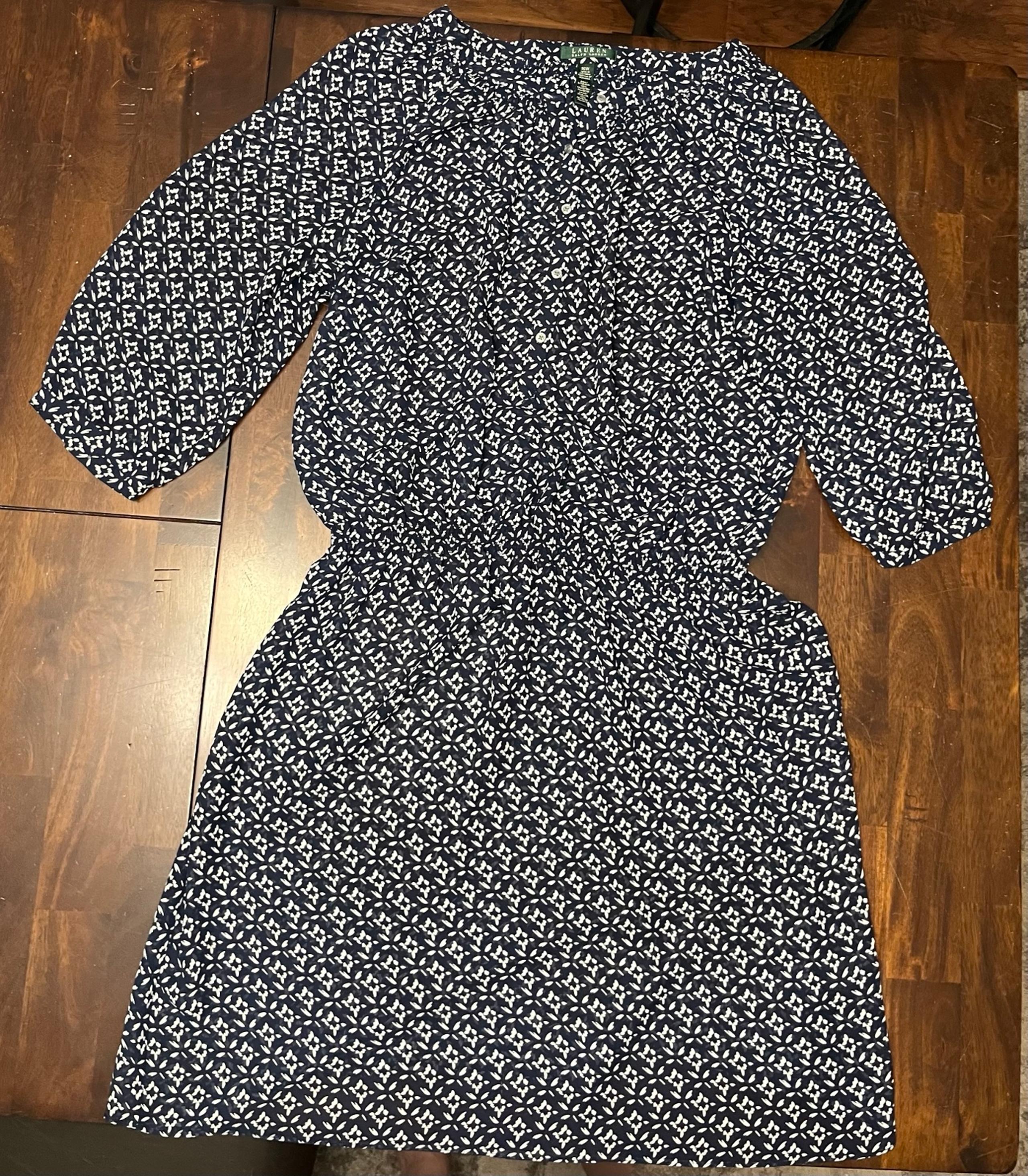 LAUREN Ralph Lauren Navy Blue & White Sheer Blouson Dress Women’s Size 16W