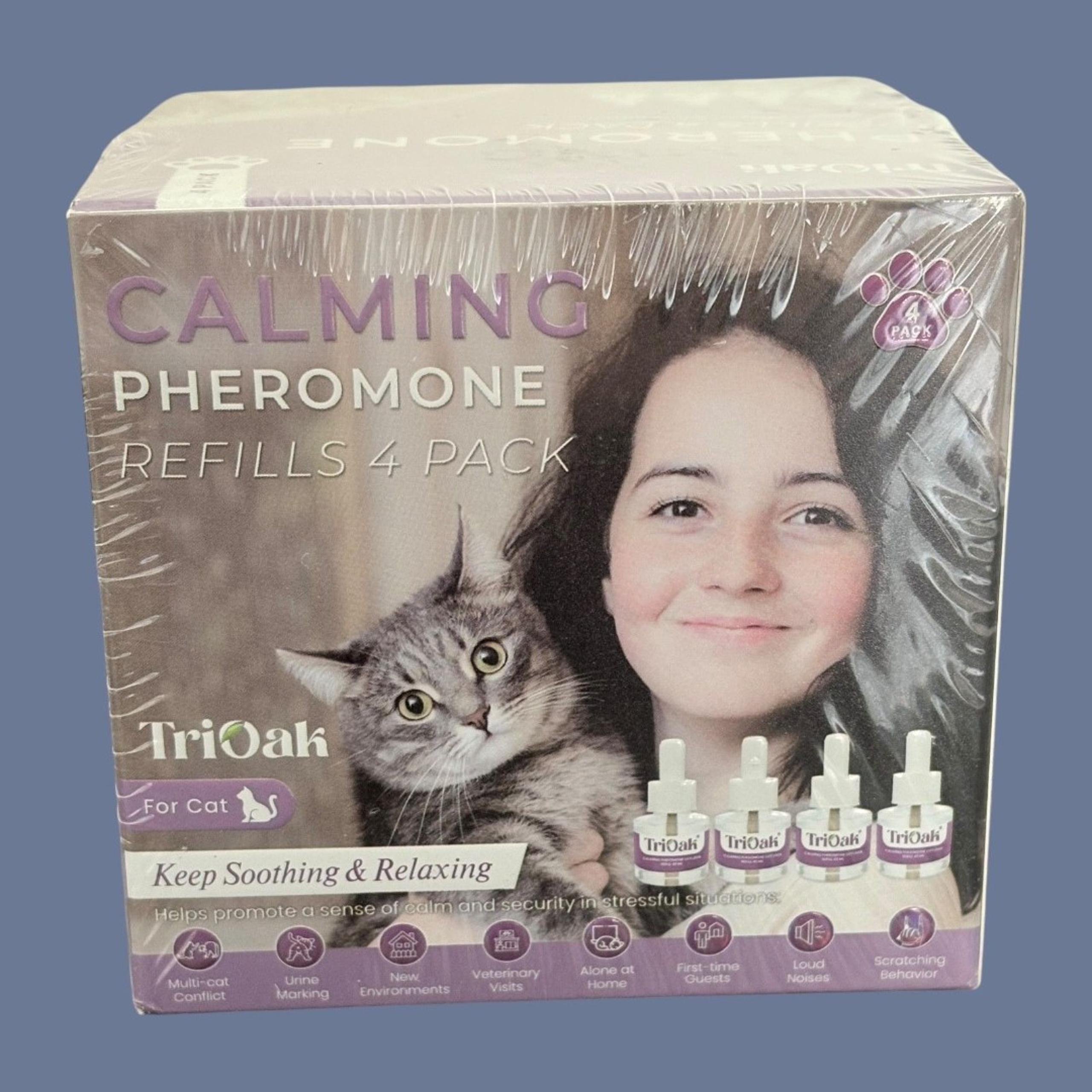 TriOak Cat Calming Feline Anxiety Relief Pheromone Diffuser Refills 4-Pk Sealed
