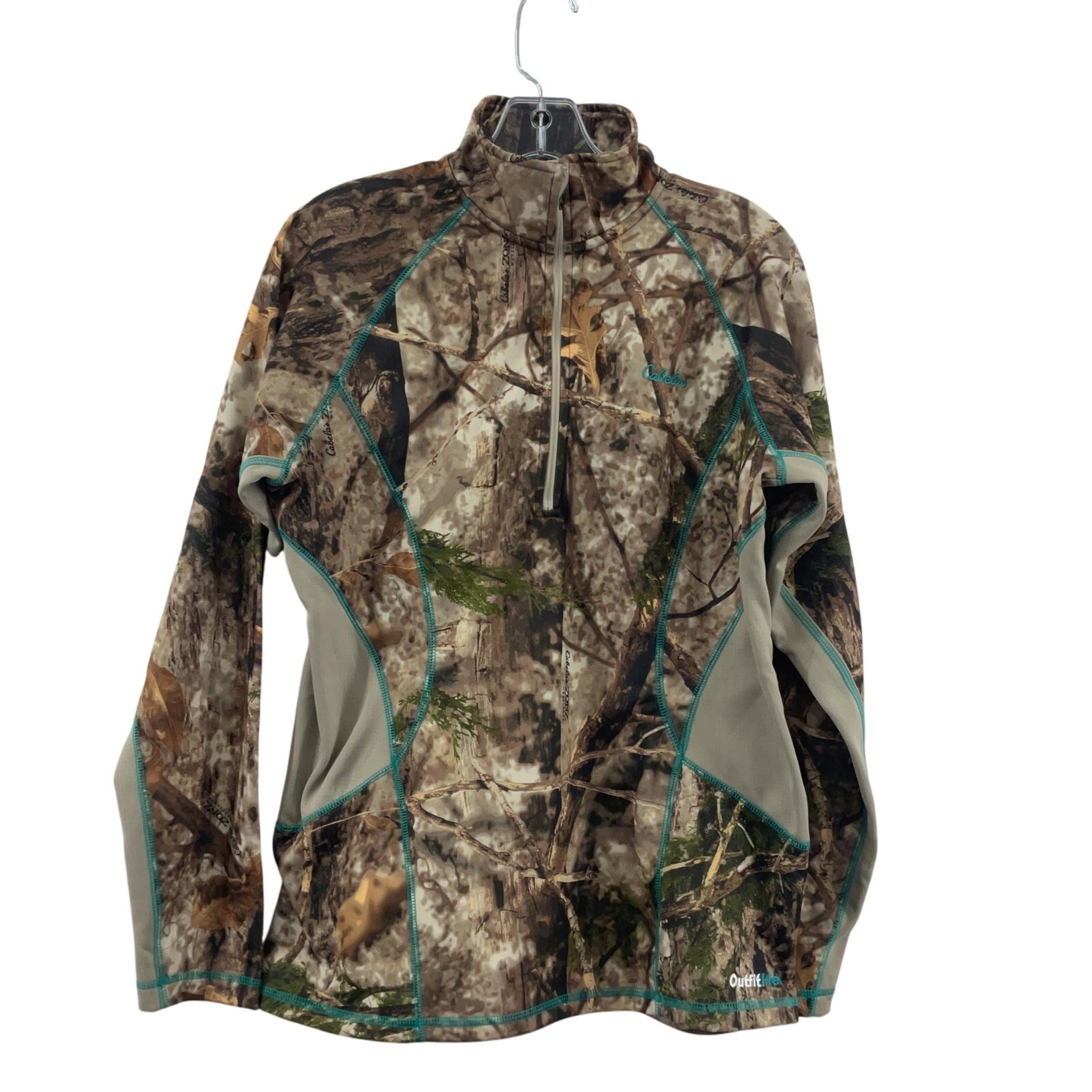 Cabela's Women's Brown Camo Print Pullover Zip Henley Sweatshirt, S, Preowned