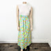 Vintage 60s 70s Size Medium M Cream Mock Neck Groovy Floral Print Bow Maxi Dress