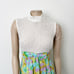 Vintage 60s 70s Size Medium M Cream Mock Neck Groovy Floral Print Bow Maxi Dress