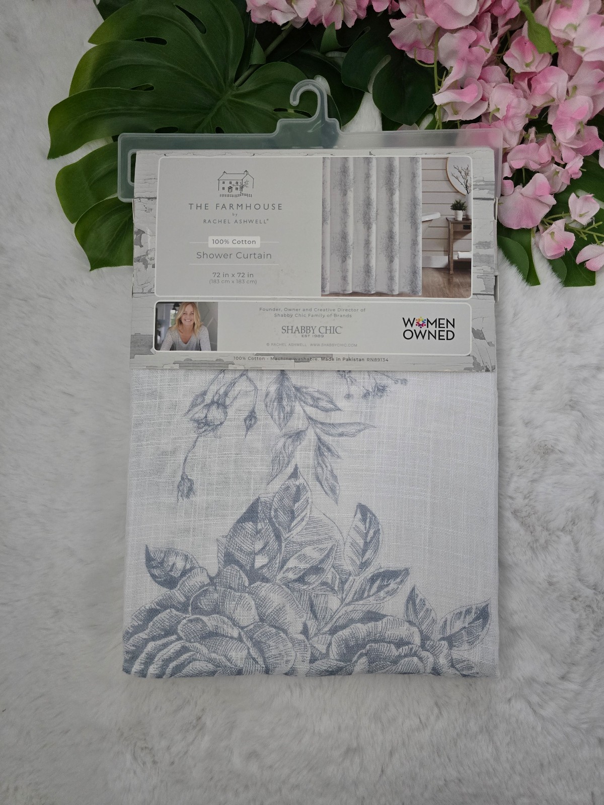 NEW The Farmhouse by Rachel Ashwell Shabby Chic Shower Curtain in Blue Roses