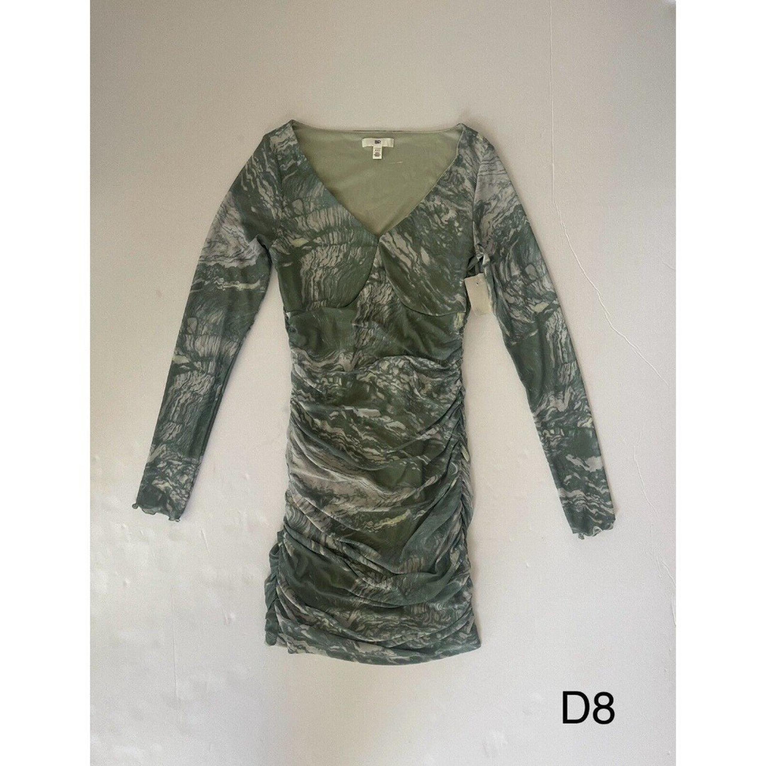 BP Green Marble Mesh Ruched Long Sleeve Bodycon Dress NWT Size XXS