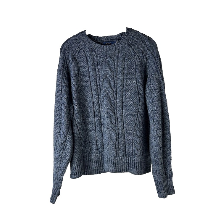 Polo Ralph Lauren Womens Small Chunky Cable Knit Crewneck Sweater Blue Preppy