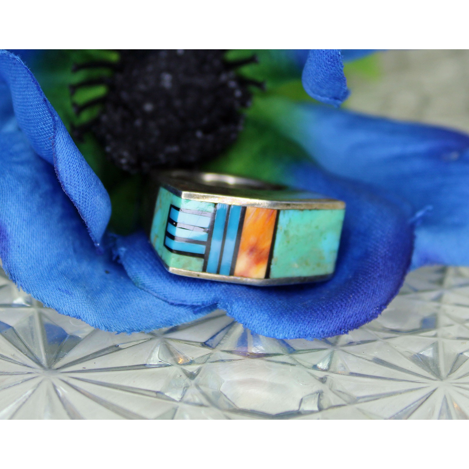 Sterling Silver Multi-stone Inlay Channel Ring