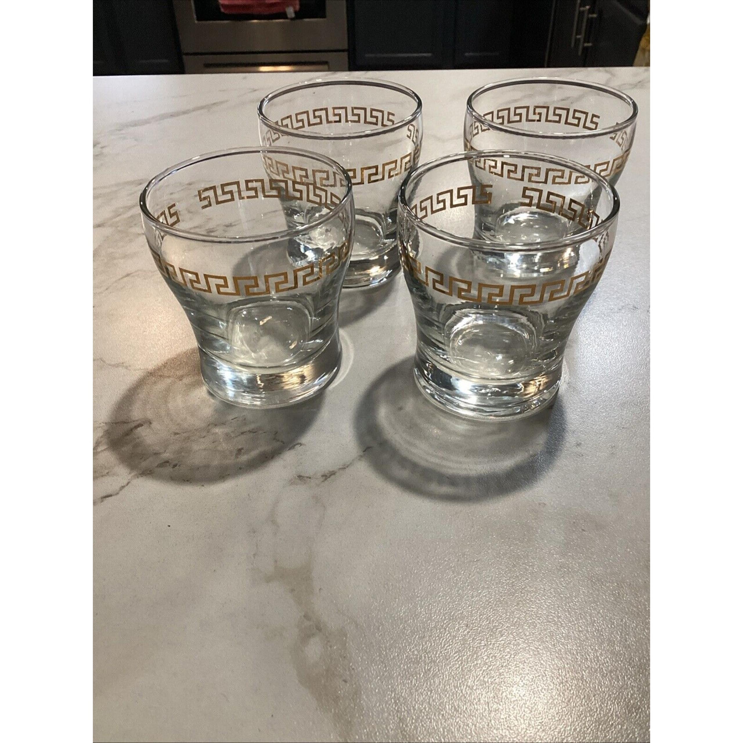 4 Vintage Libbey Gold Greek Key Design Cocktail Glasses