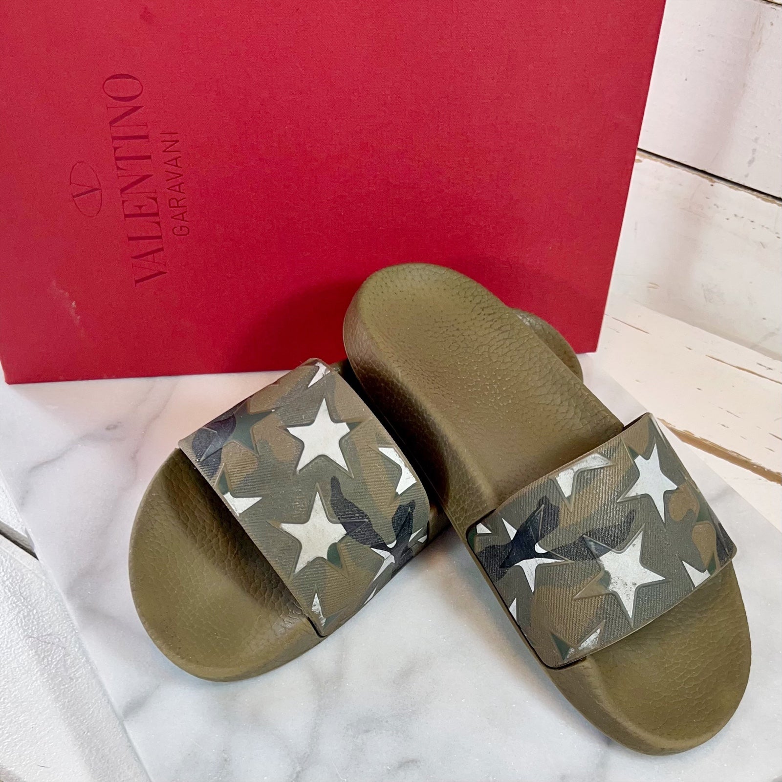 Valentino Garavani Army Green Camo Star Slides