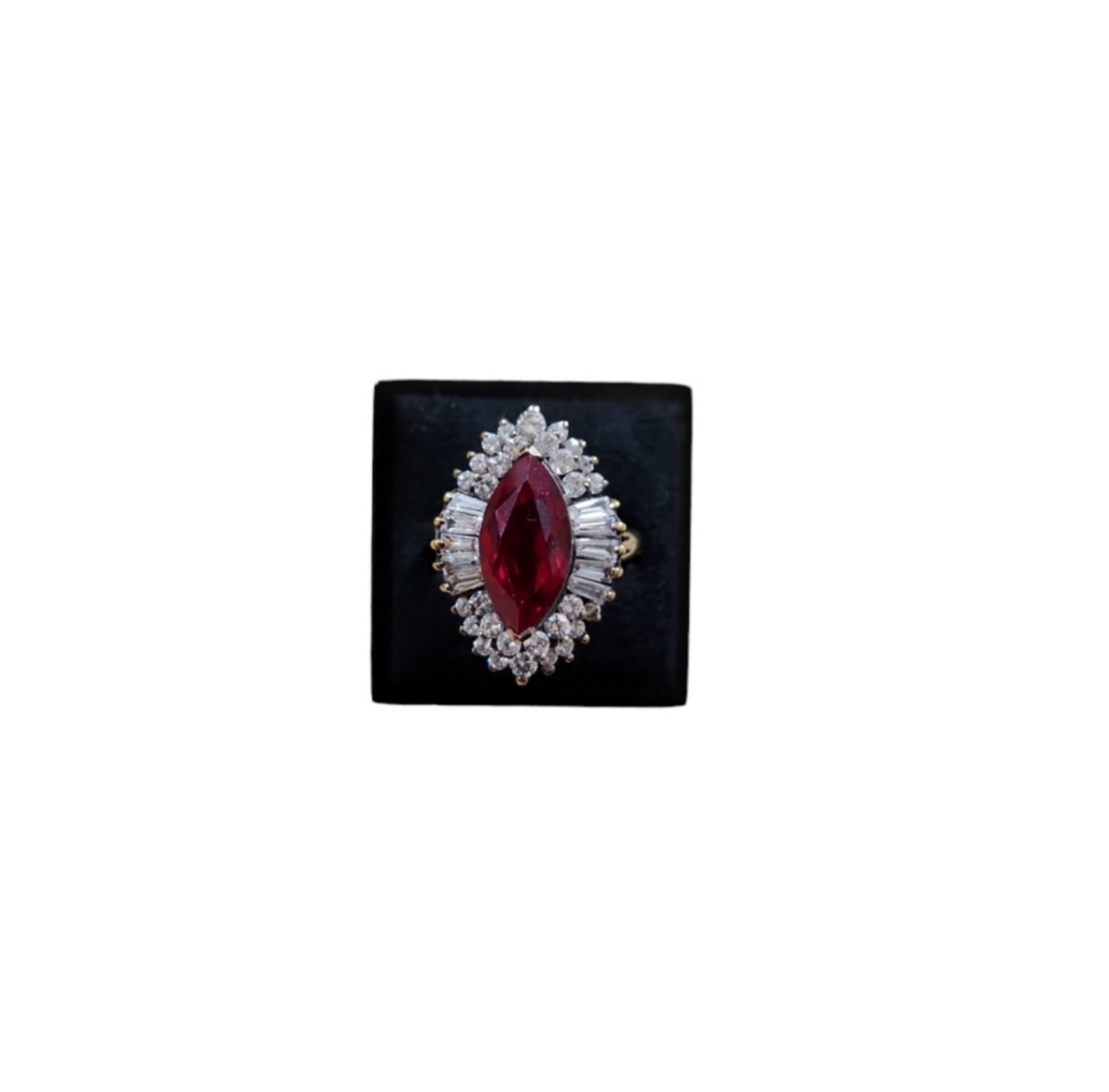 Size 8.5 Vintage 925 Gold Toned Red Spinal Marquis Cut CZ Cocktail Ring