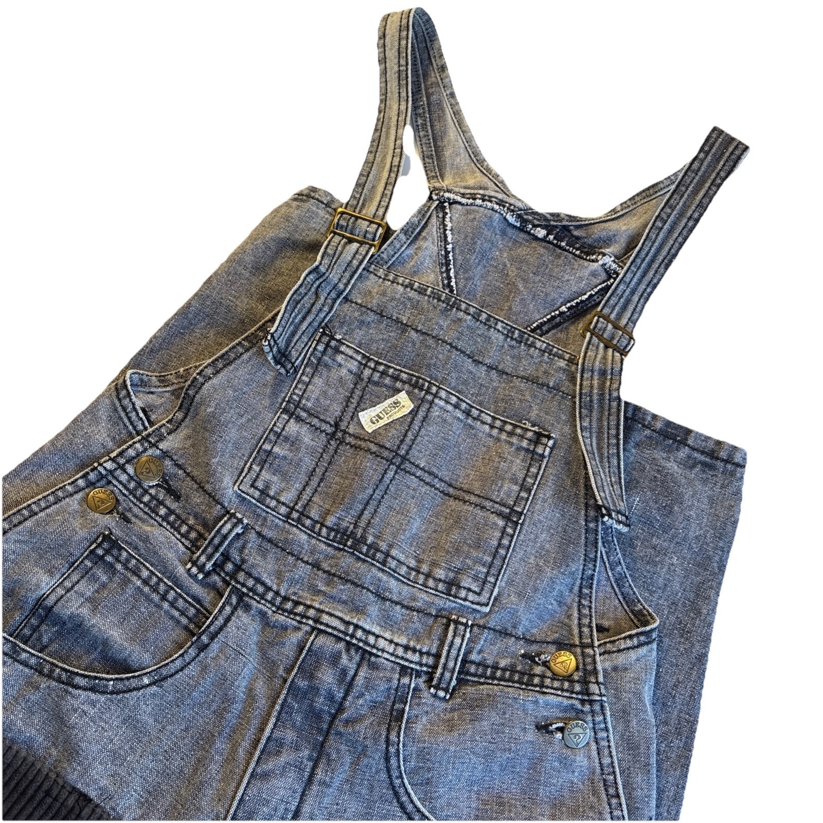 VINTGE 80's GUESS George Marciano Overalls Distressed Gray Denim & Corduroy Sz 3