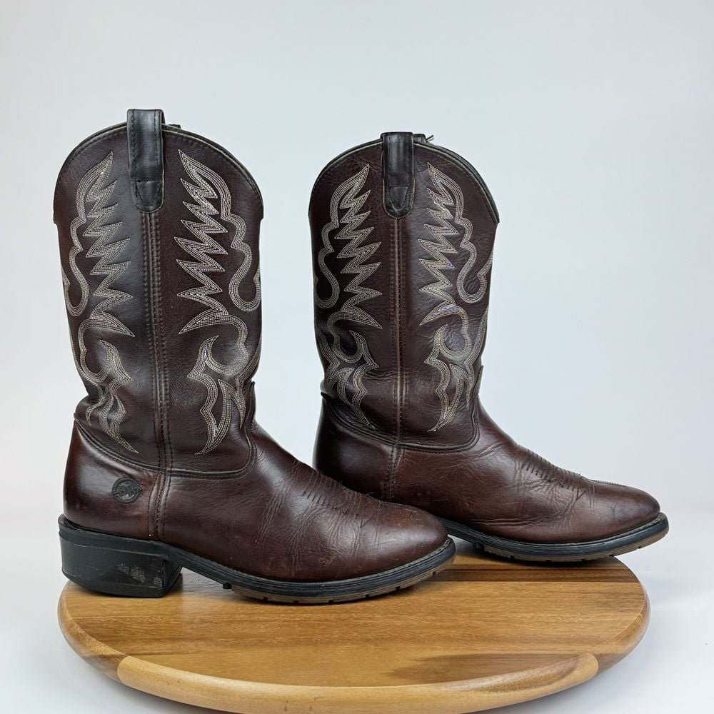Mens Double H 1517 Work West Brown Leather Pull On Western Cowboy Boots Size 10